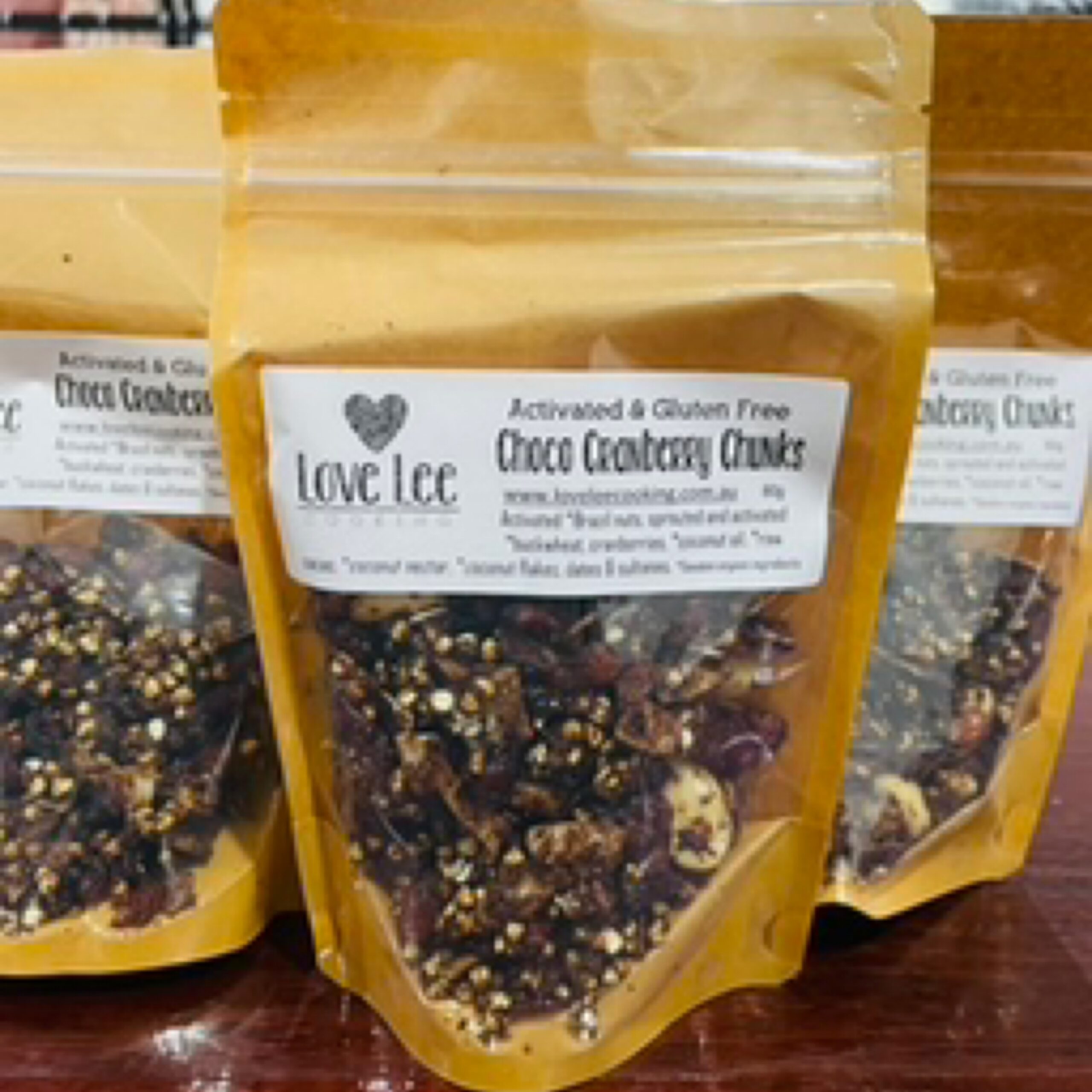 Love Lee Cooking  - Activated & Gluten Free  Choco Cranberry Chunks 80g Handmade In The Atherton Tablelands FNQ Organic Ingredients