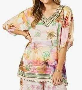 Hammock and Vine Passport Print V Neck Top - Sunset Multi