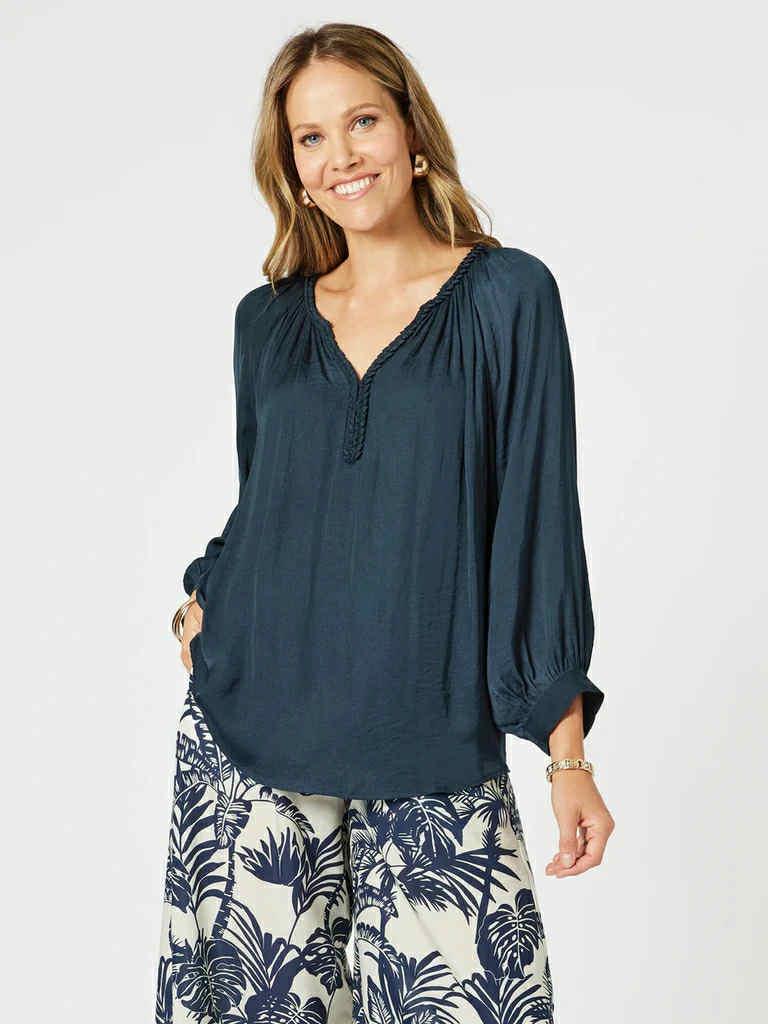 Hammock and Vine - Navy Lux Plait Top