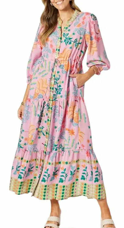 Hammock and Vine - Mardi Gras Print Dress - Pink Multi