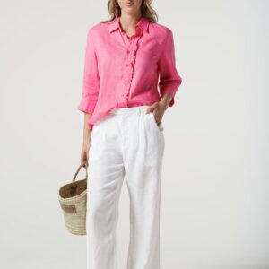 Goondiwindi Cotton - Pink Cosmos Island Linen 3/4 Sleeve Frill Shirt
