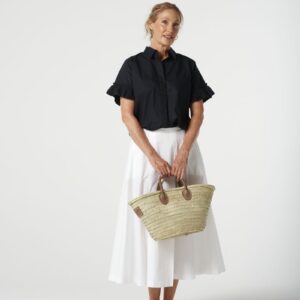Goondiwindi Cotton Ruffle Sleeve Shirt - Dark Navy