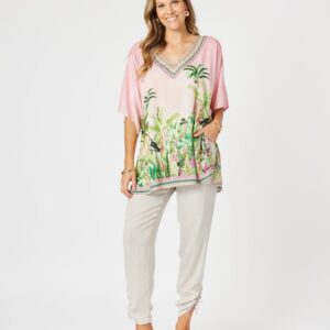 Hammock and Vine - Toucan V Neck Top Pink