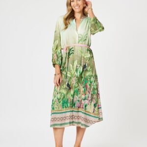 Hammock and Vine - Toucan Midi Dress - Green Pink
