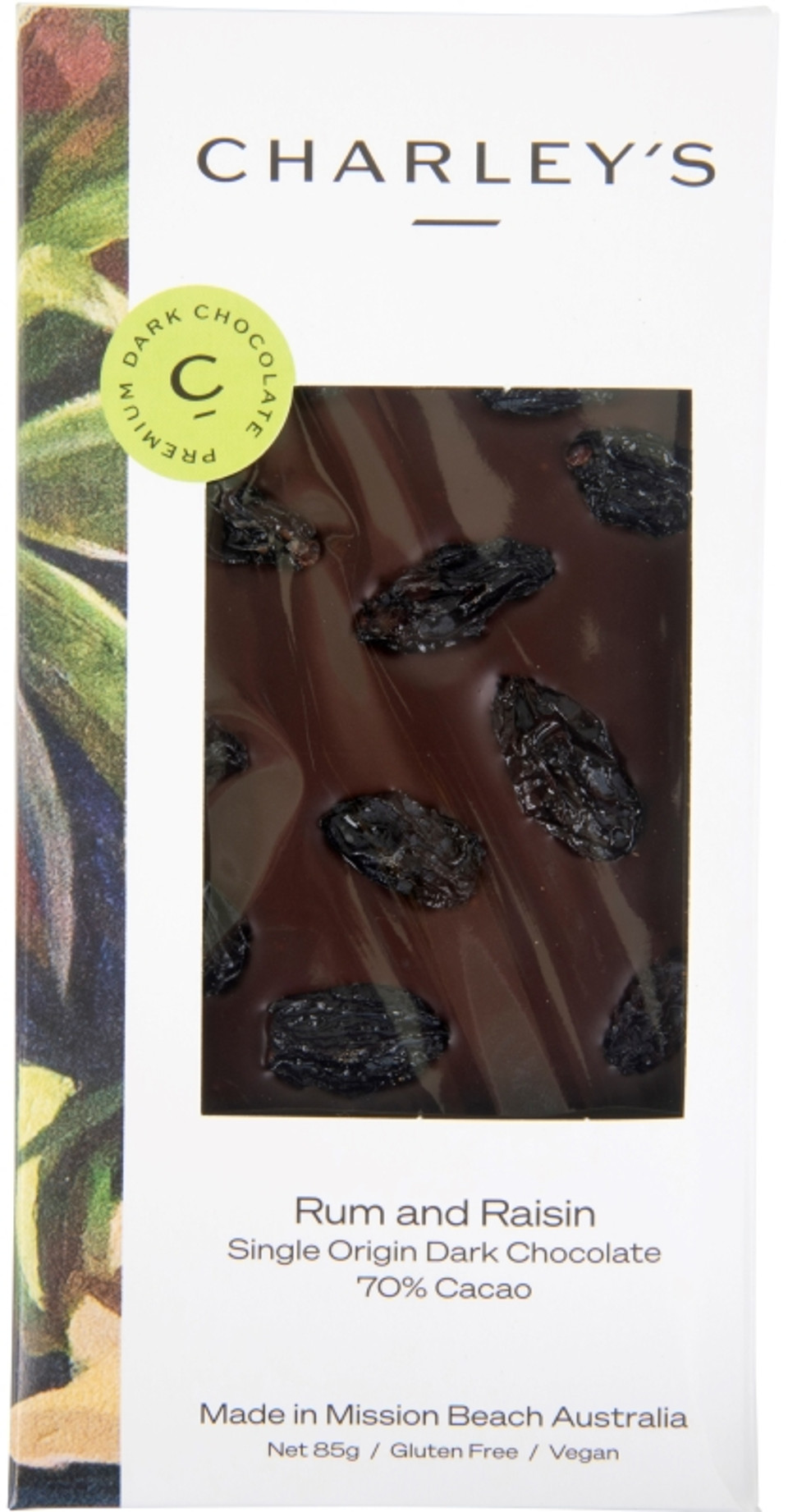 Charley's Chocolate - Dark Chocolate Rum and Raisin 80g