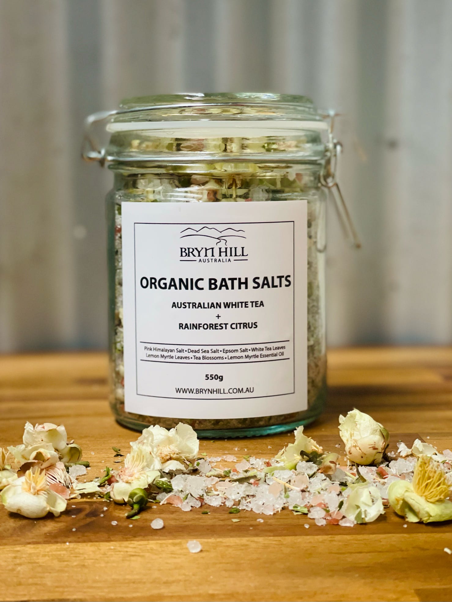 Bryn Hill Organic Bath Salts - Australian White Tea & Rainforest Citrus - 550g