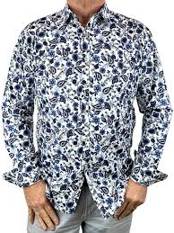 Jimmy Stuart - Indigo Paisley Cotton L/S Shirt - White