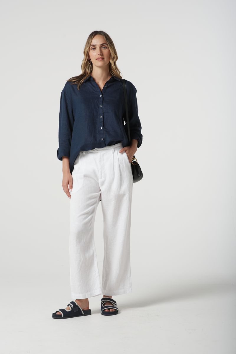 Goondiwindi Cotton - Staple Tailored Linen Pant - White