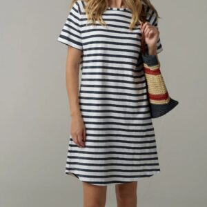 cloth + paper + scissors - The Stripe Cotton Tee Shirt Dress - White/Parisian Navy
